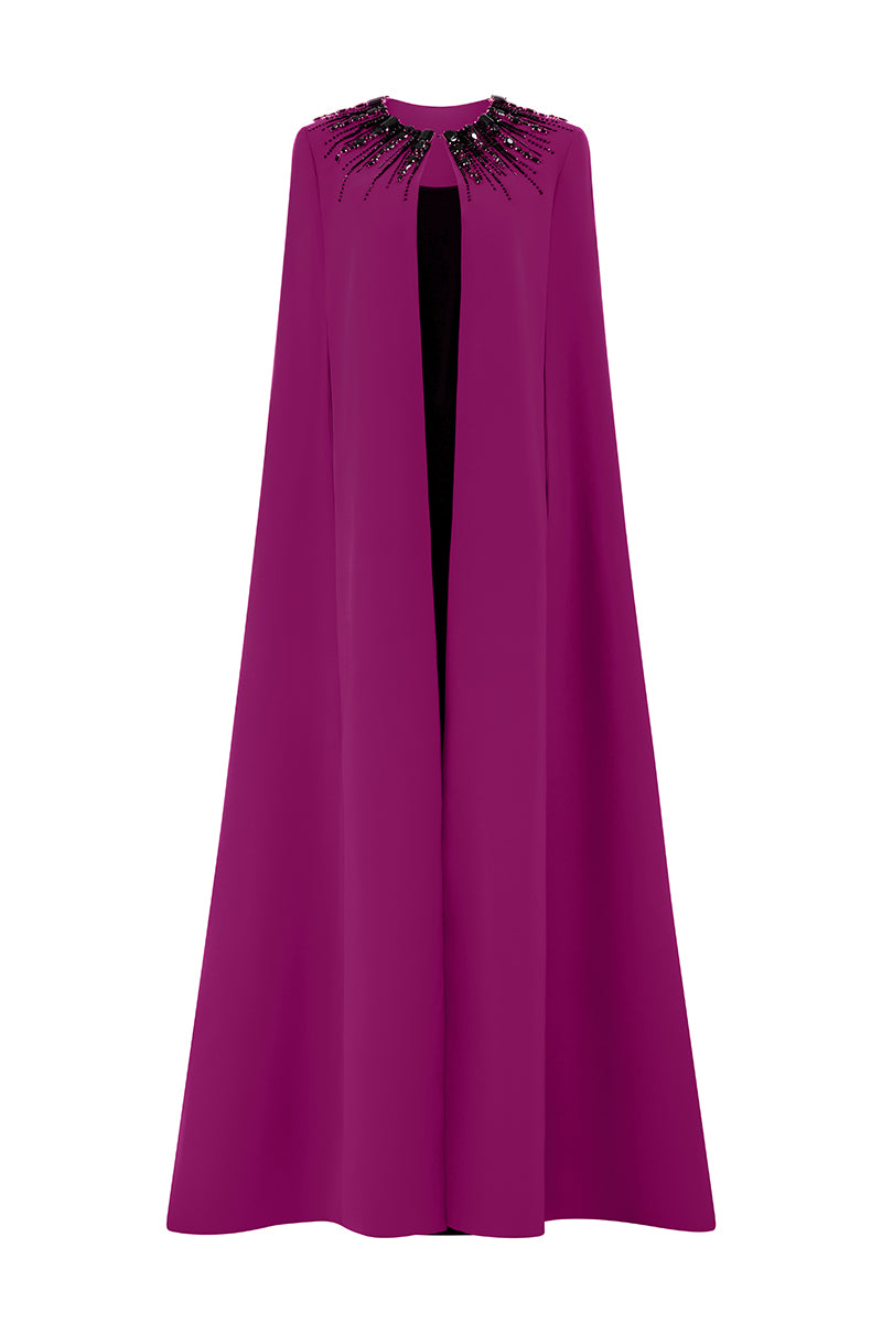 Strapless Burstier Column Gown With Long Cape
