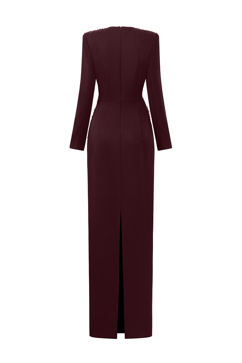 V-Neck Column Gown With Long Sleeves