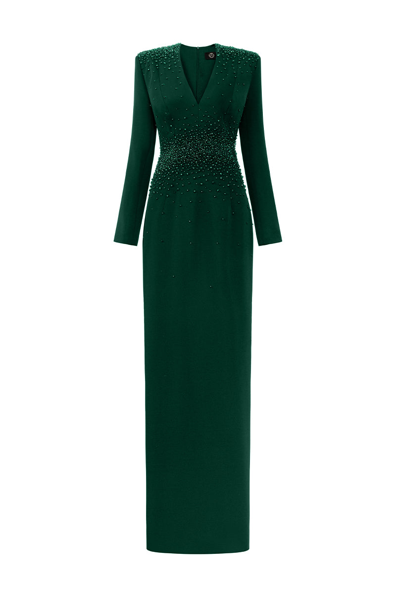 V-Neck Column Gown With Long Sleeves