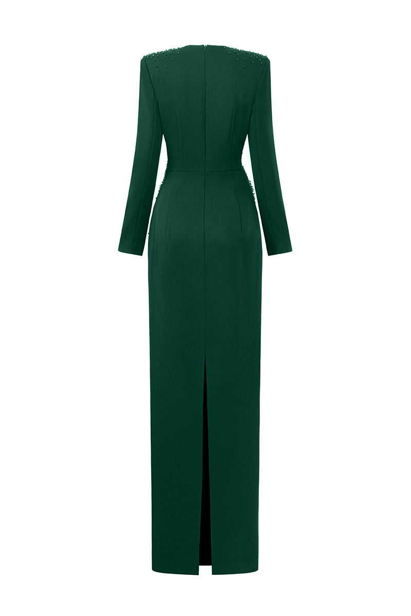 V-Neck Column Gown With Long Sleeves