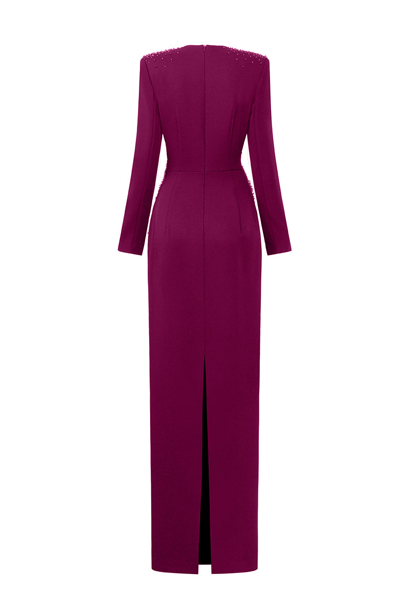 V-Neck Column Gown With Long Sleeves