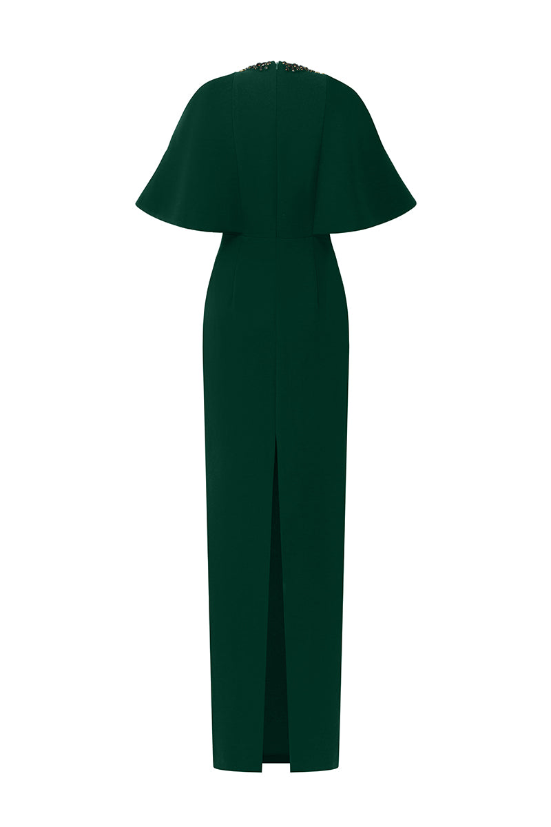 Round Neck Column Gown With Exaggerated Raglan Sleeves