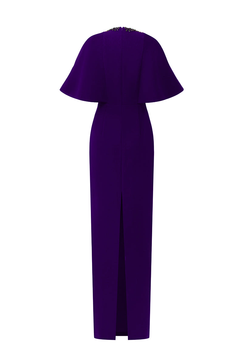 Round Neck Column Gown With Exaggerated Raglan Sleeves