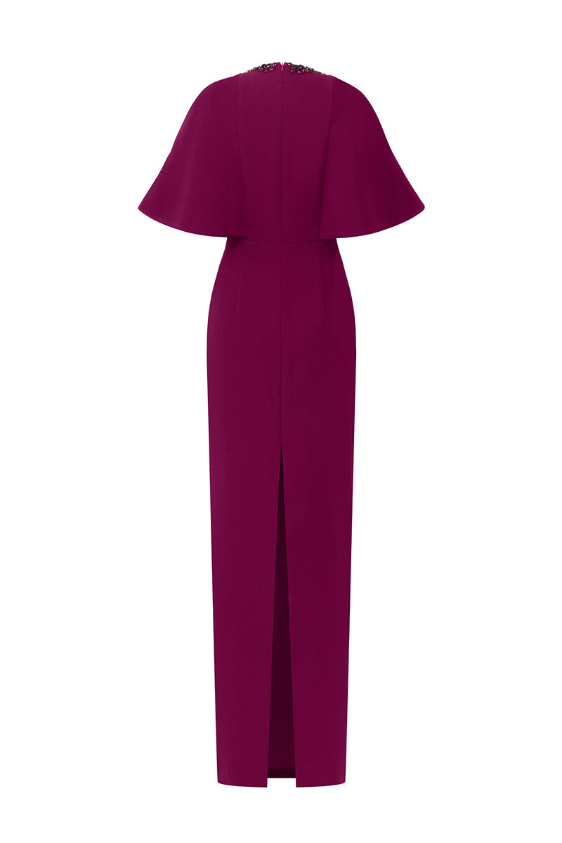 Round Neck Column Gown With Exaggerated Raglan Sleeves