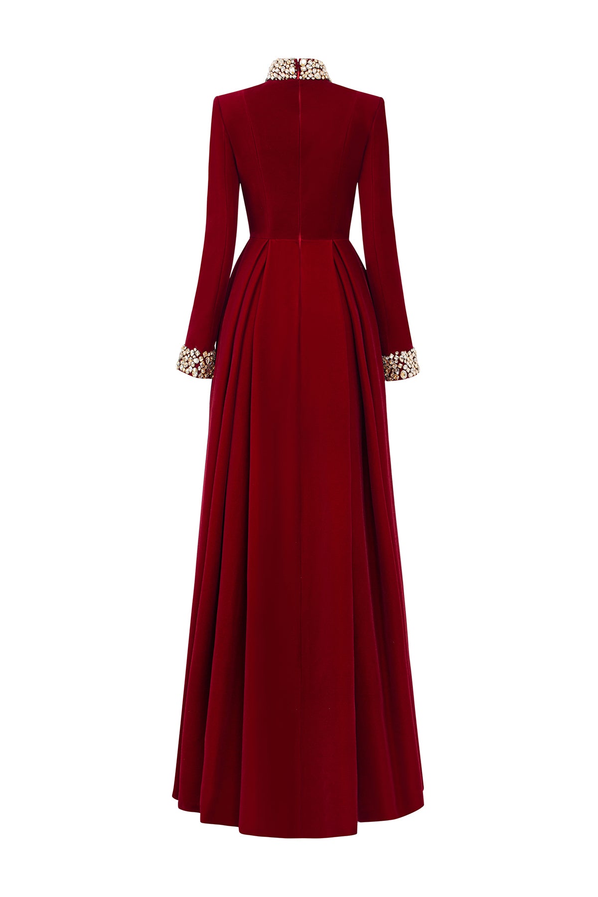 Turtleneck Collar Pleated Waist Velvet Gown