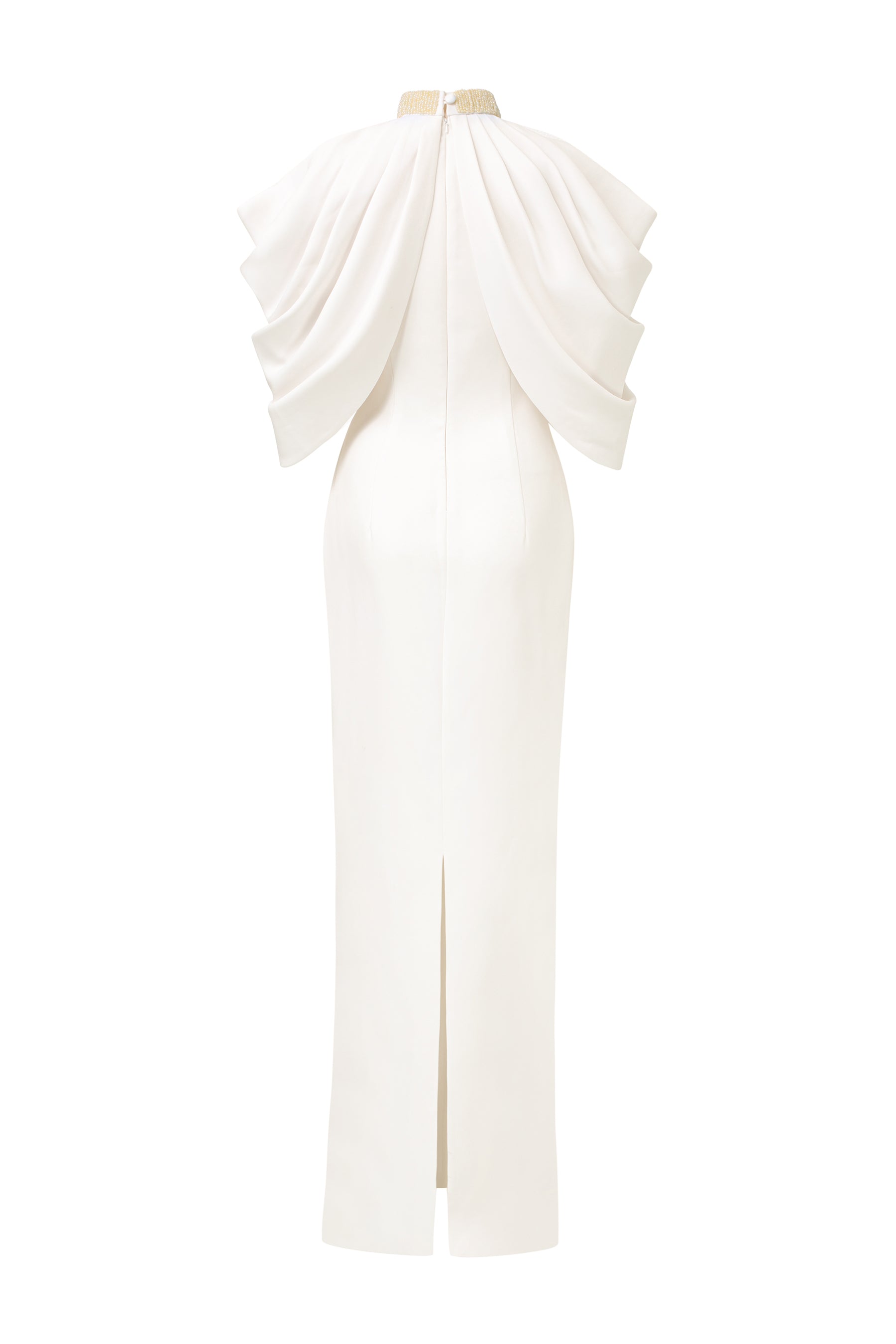 Bottle Neckline Draped Shoulder Agate Silk Gown