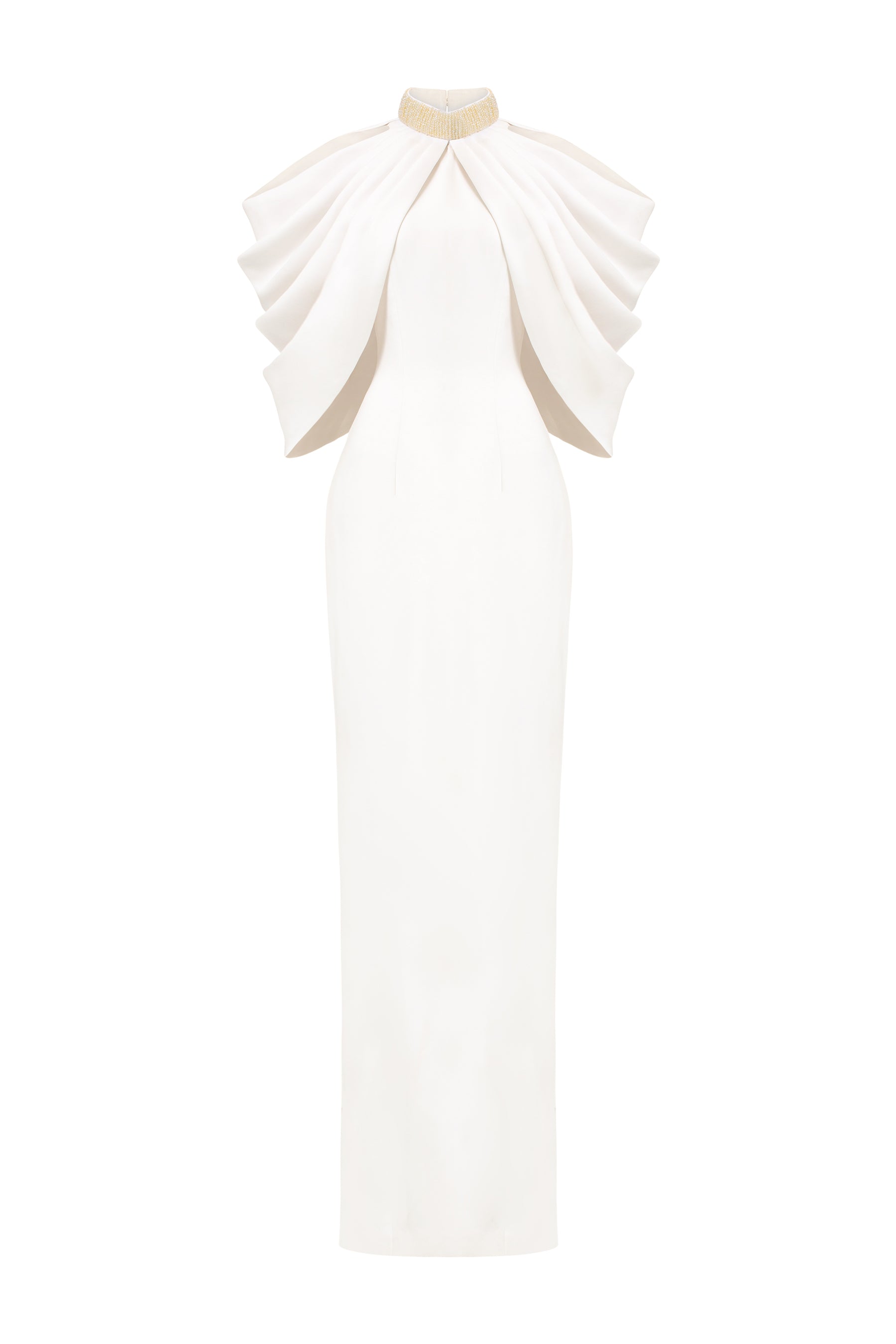 Bottle Neckline Draped Shoulder Agate Silk Gown