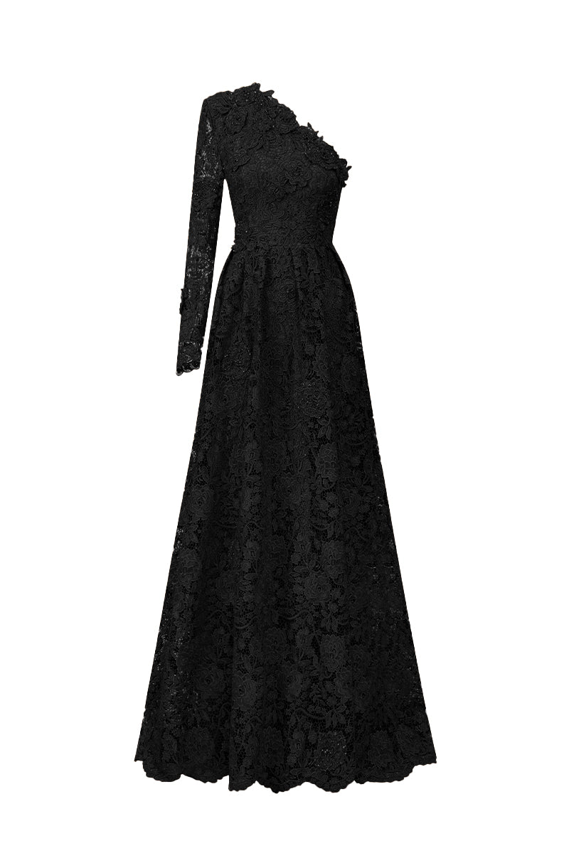 One Shoulder A-line Dress In Bloom Rose Lace