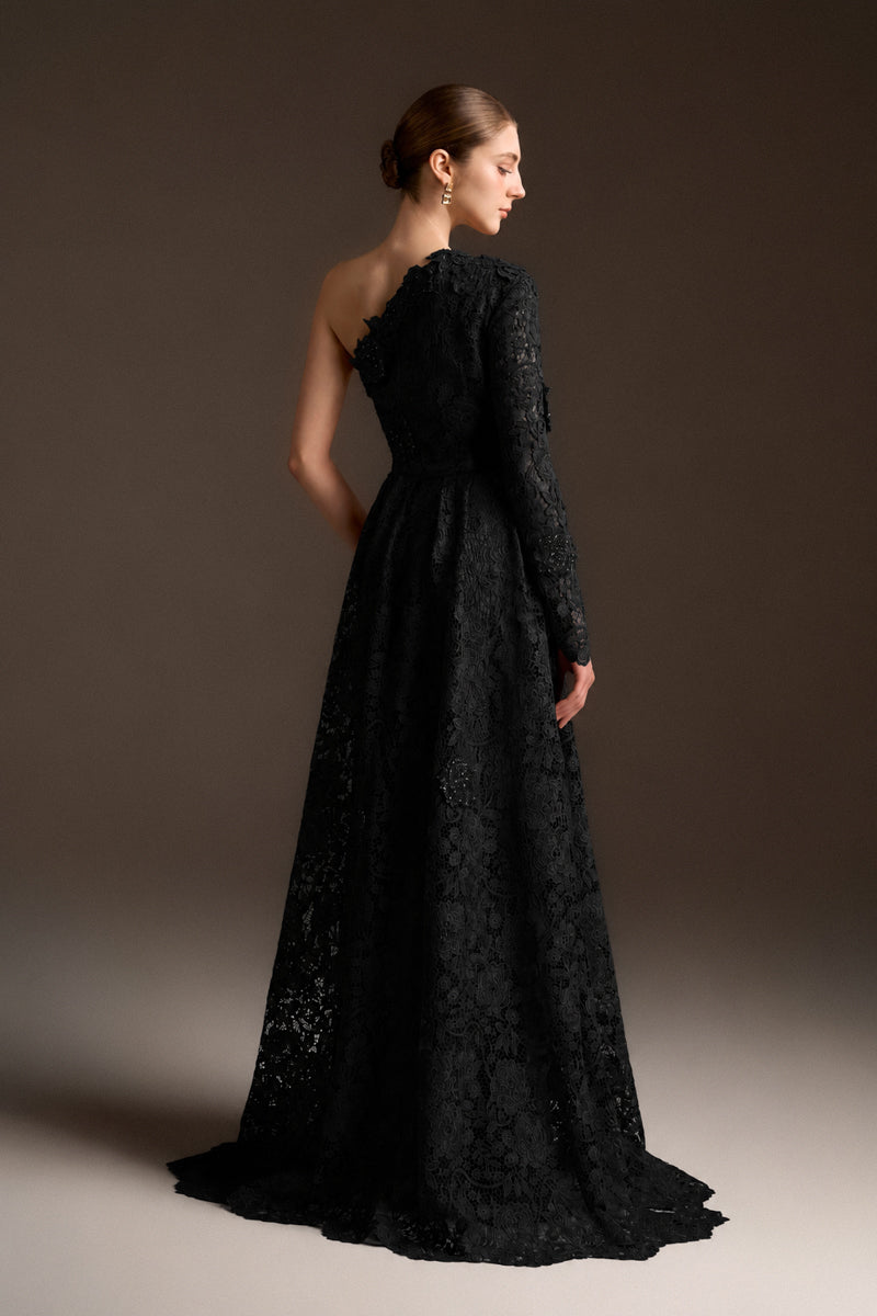 One Shoulder A-line Dress In Bloom Rose Lace