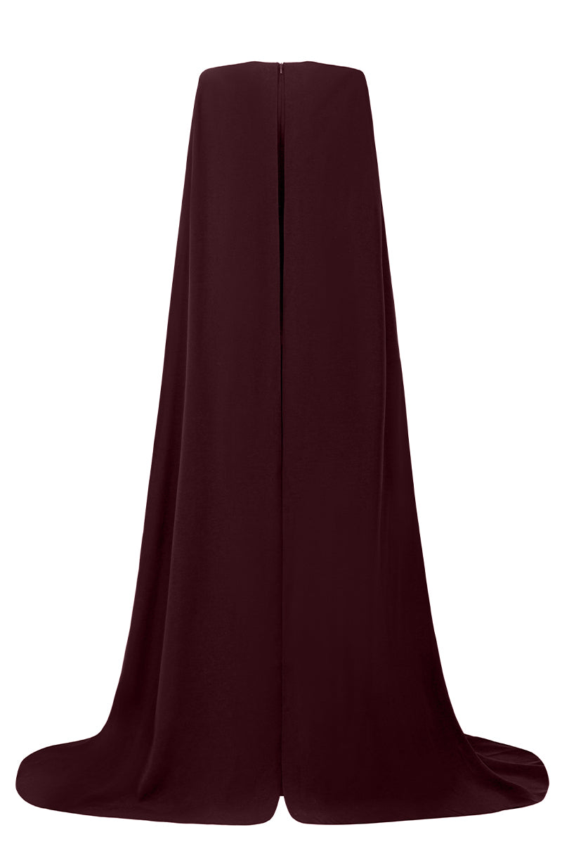 Trapeze Neck Column Gown With Long Cape Sleeves