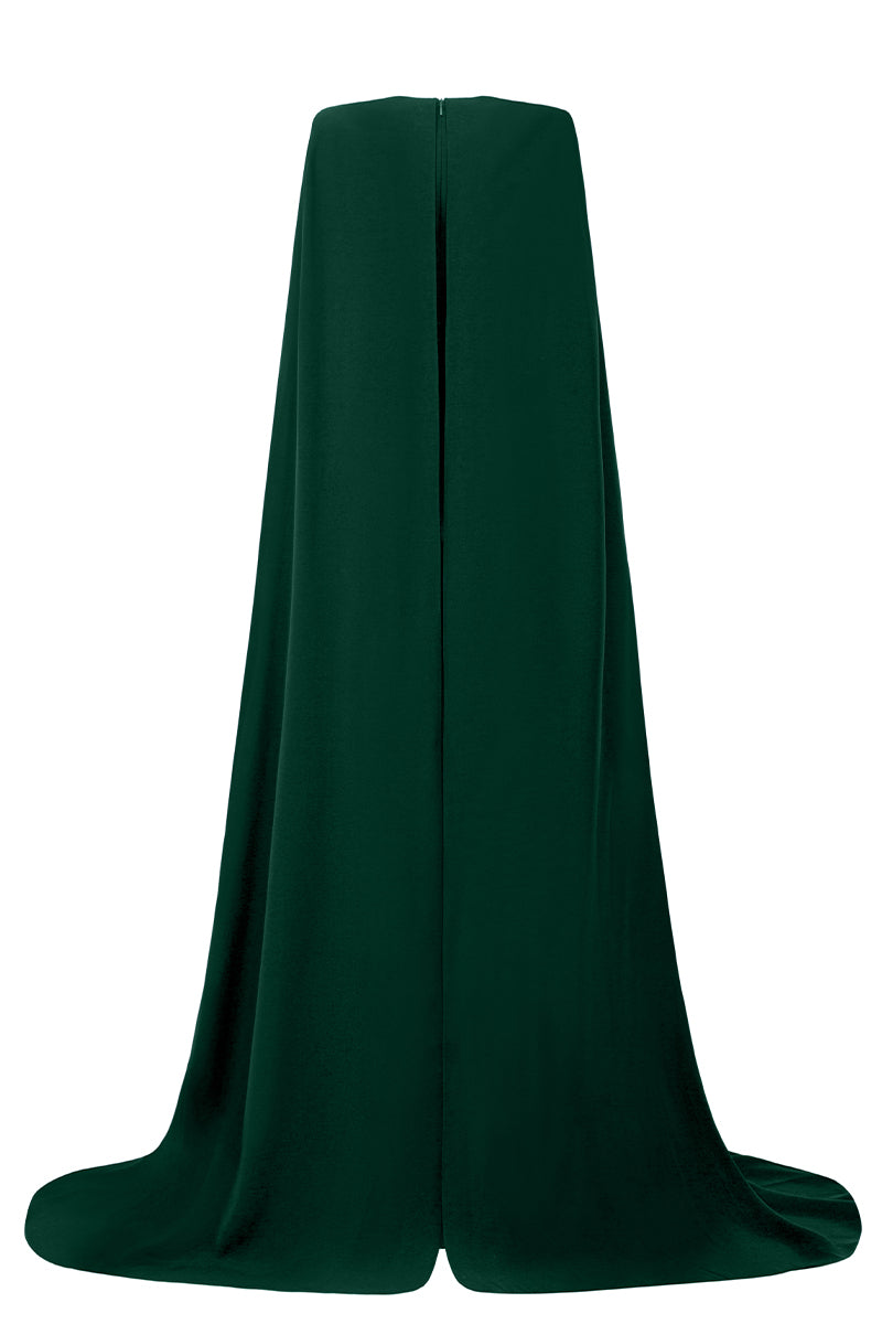 Trapeze Neck Column Gown With Long Cape Sleeves
