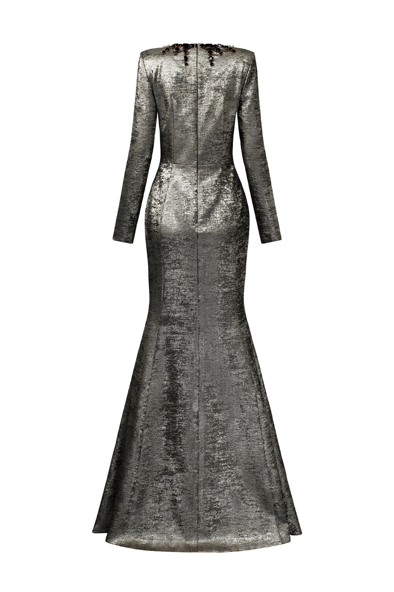 Turtleneck Collar Mermaid Gown With Puff Sleeves