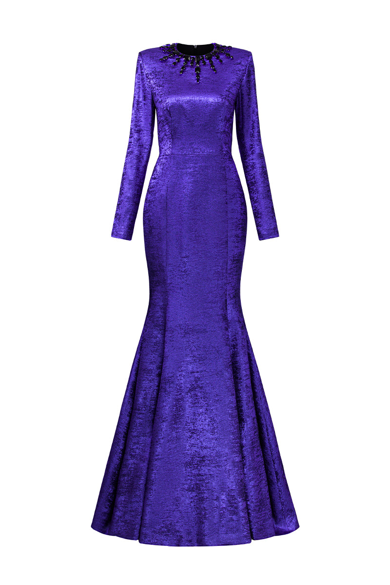 Turtleneck Collar Mermaid Gown With Puff Sleeves