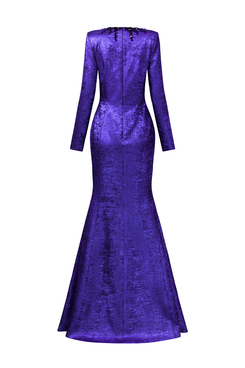 Turtleneck Collar Mermaid Gown With Puff Sleeves