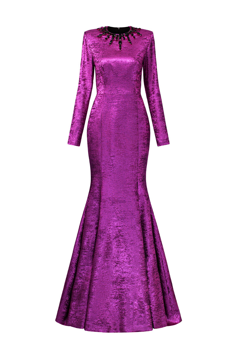 Turtleneck Collar Mermaid Gown With Puff Sleeves