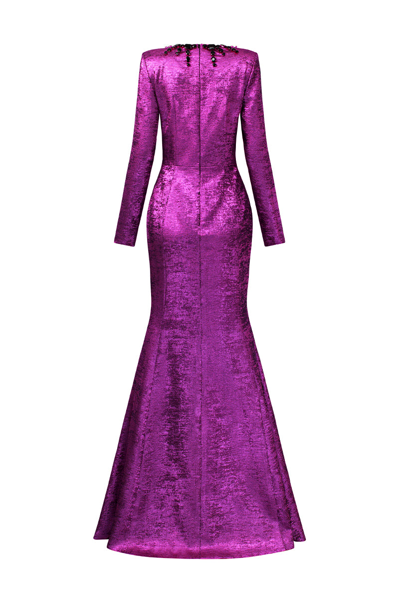 Turtleneck Collar Mermaid Gown With Puff Sleeves