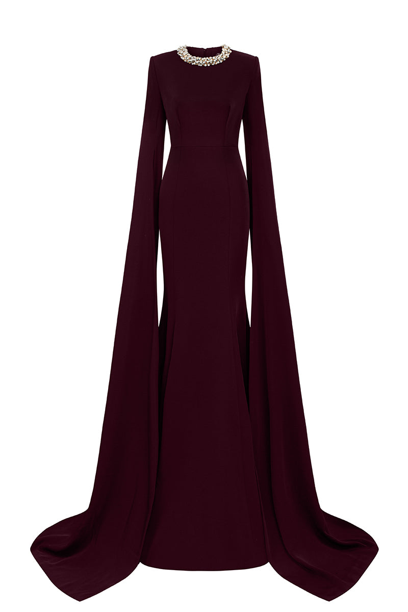Mermaid Evening Gown With Round Neckline And Floor-Length Slit Sleeves