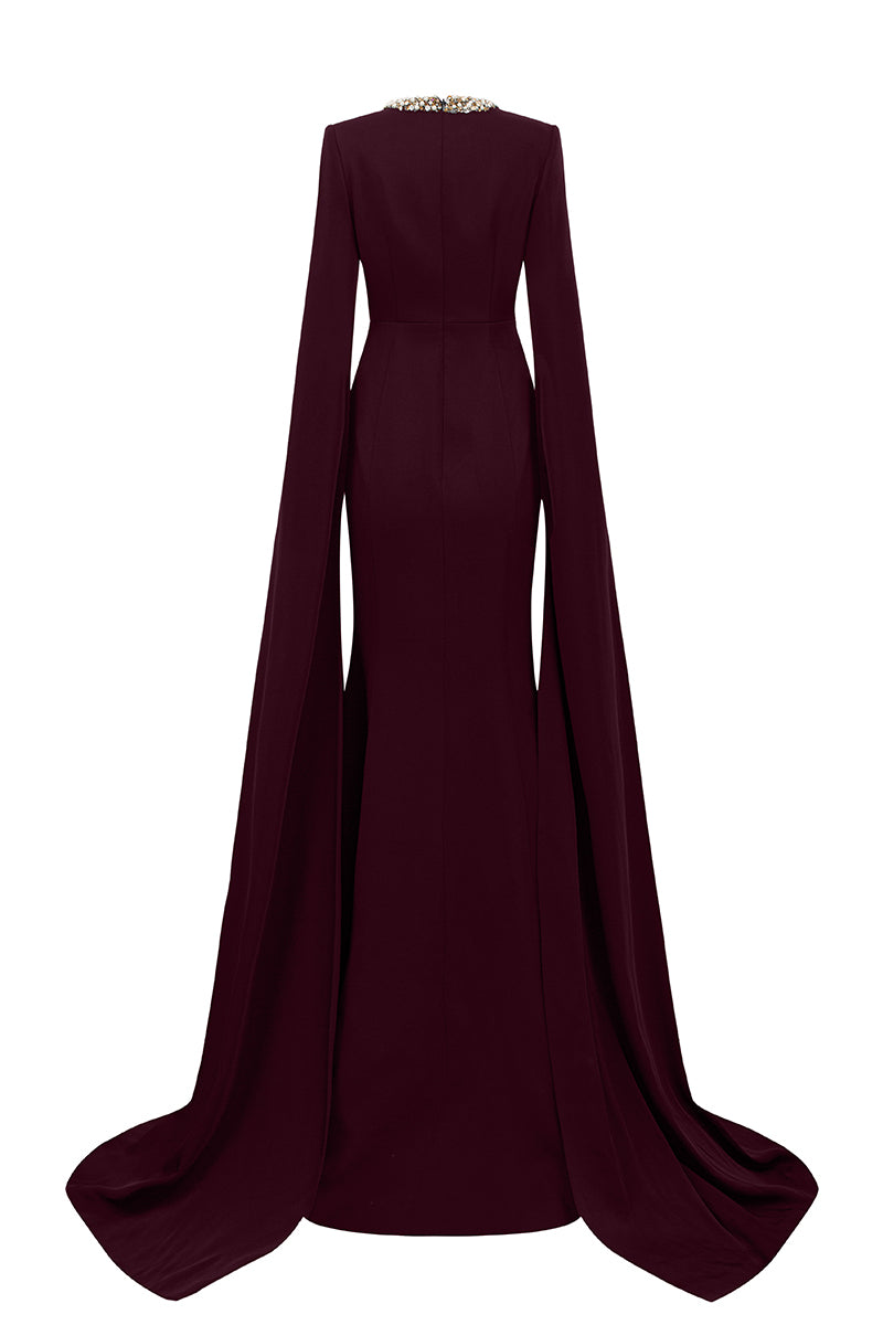 Mermaid Evening Gown With Round Neckline And Floor-Length Slit Sleeves