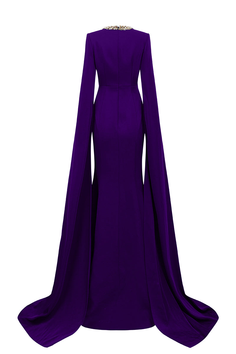 Mermaid Evening Gown With Round Neckline And Floor-Length Slit Sleeves