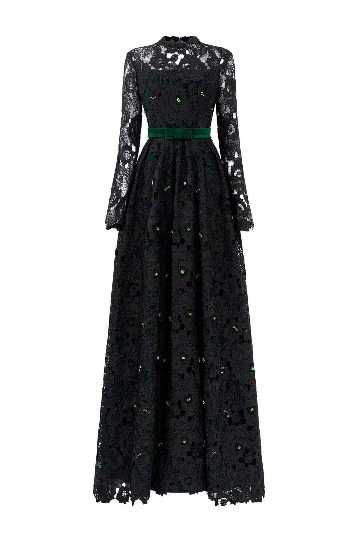 Pleated Lace and Velvet Gown
