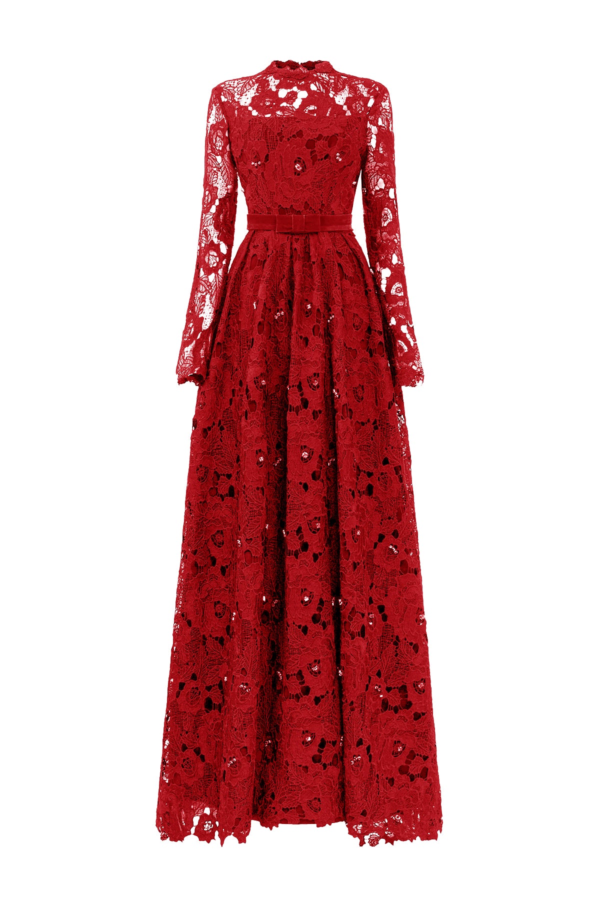 Pleated Lace and Velvet Gown