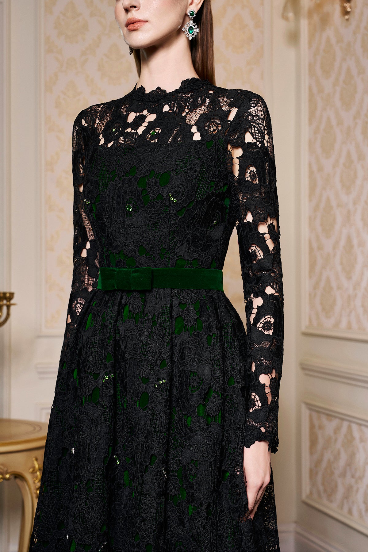 Pleated Lace and Velvet Gown