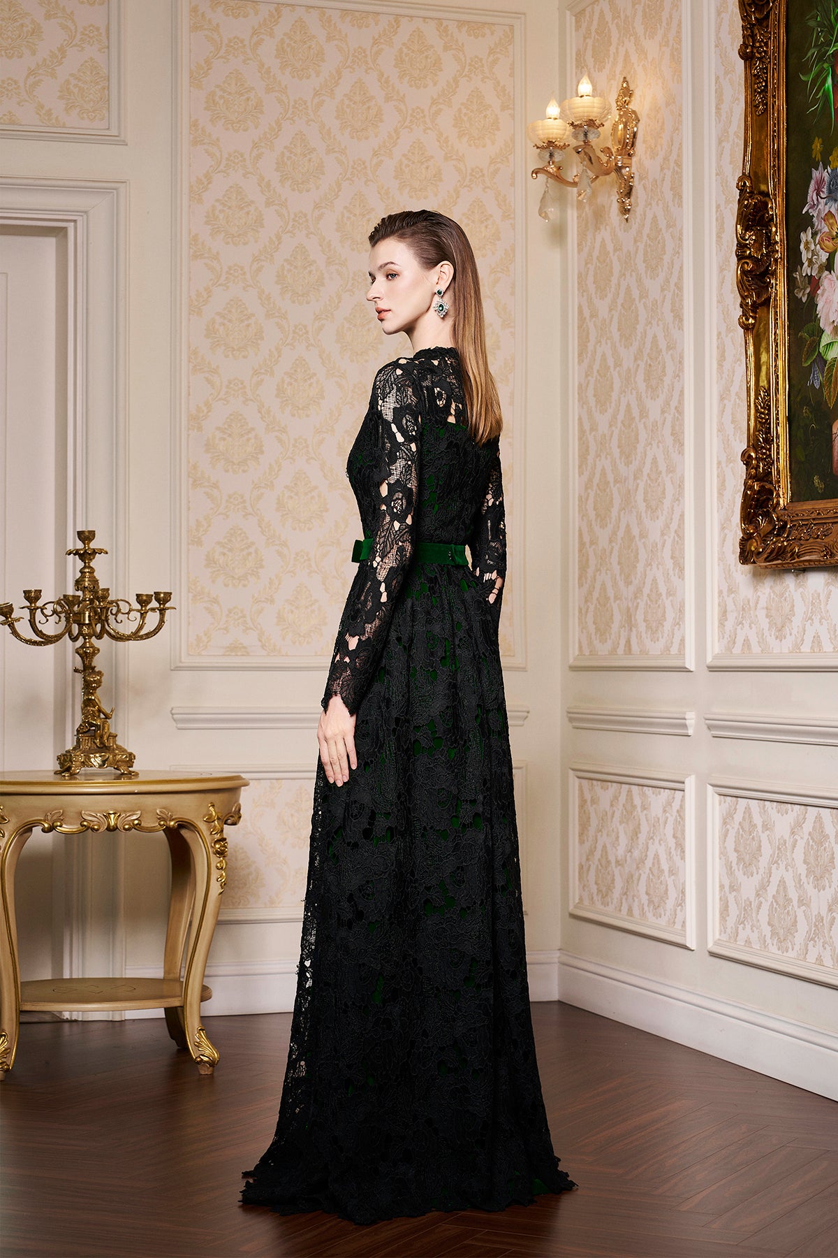 Pleated Lace and Velvet Gown