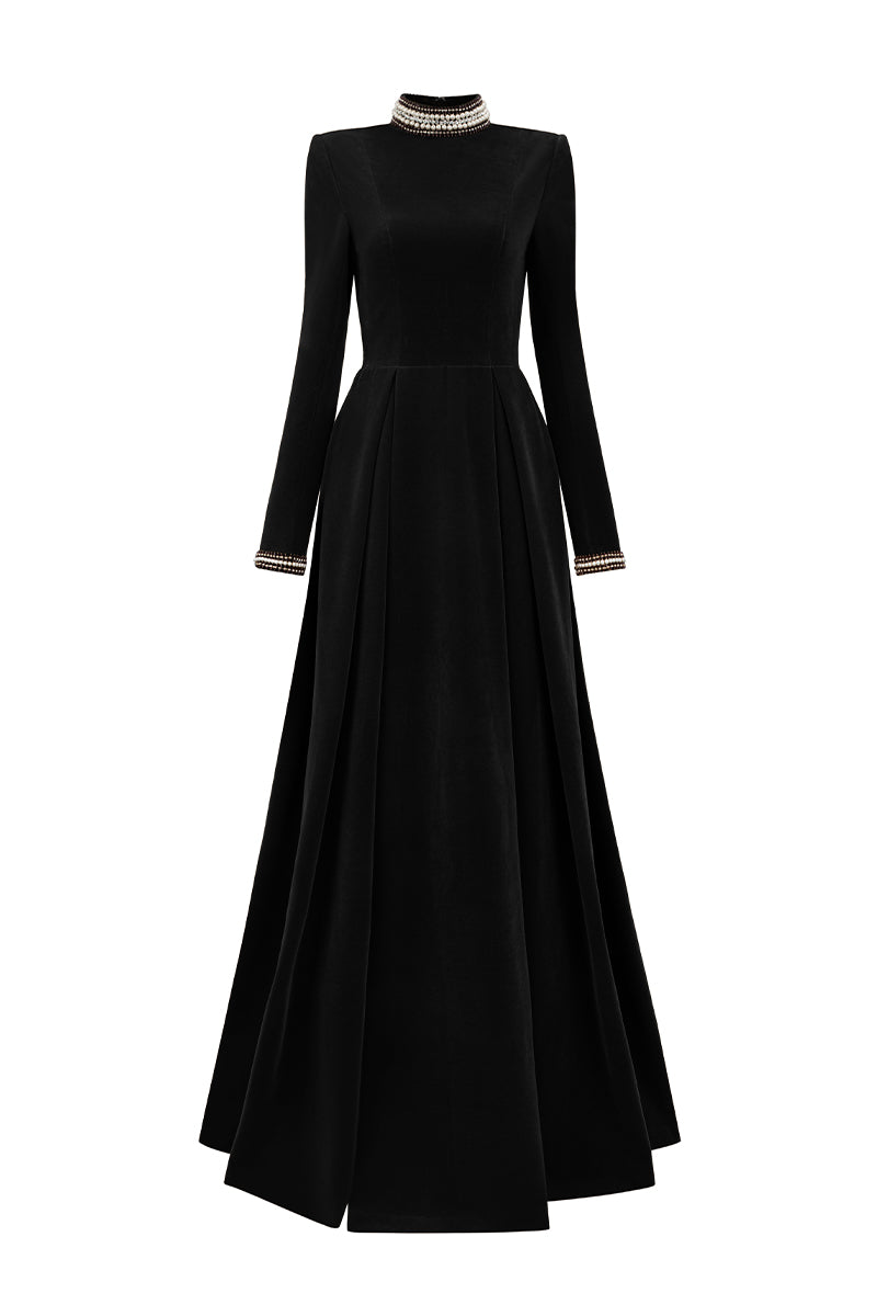 Turtleneck Collar A-line Gown With Long Sleeves