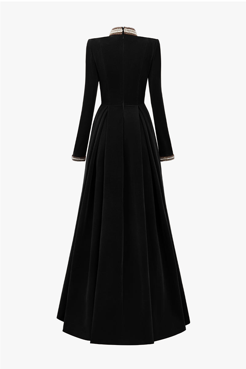 Turtleneck Collar A-line Gown With Long Sleeves