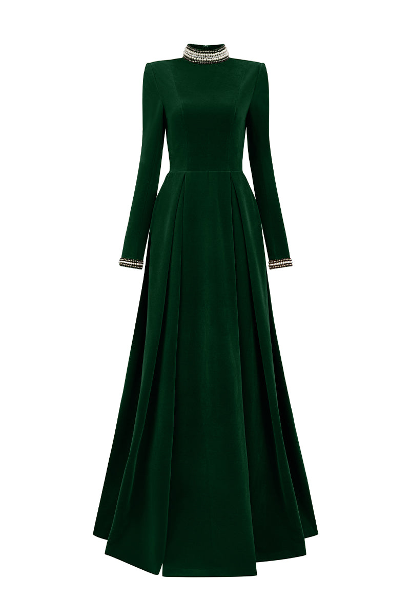 Turtleneck Collar A-line Gown With Long Sleeves