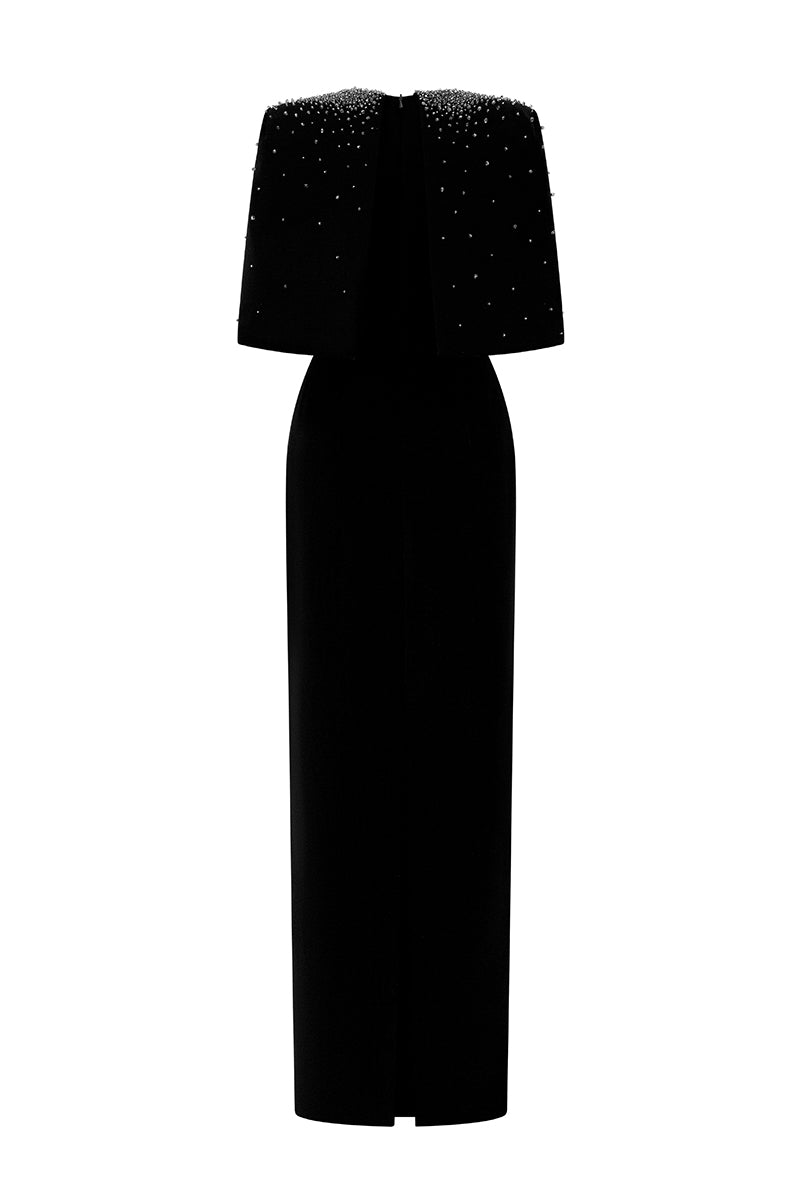 Column Dress With Elbow-length Cape Sleeves