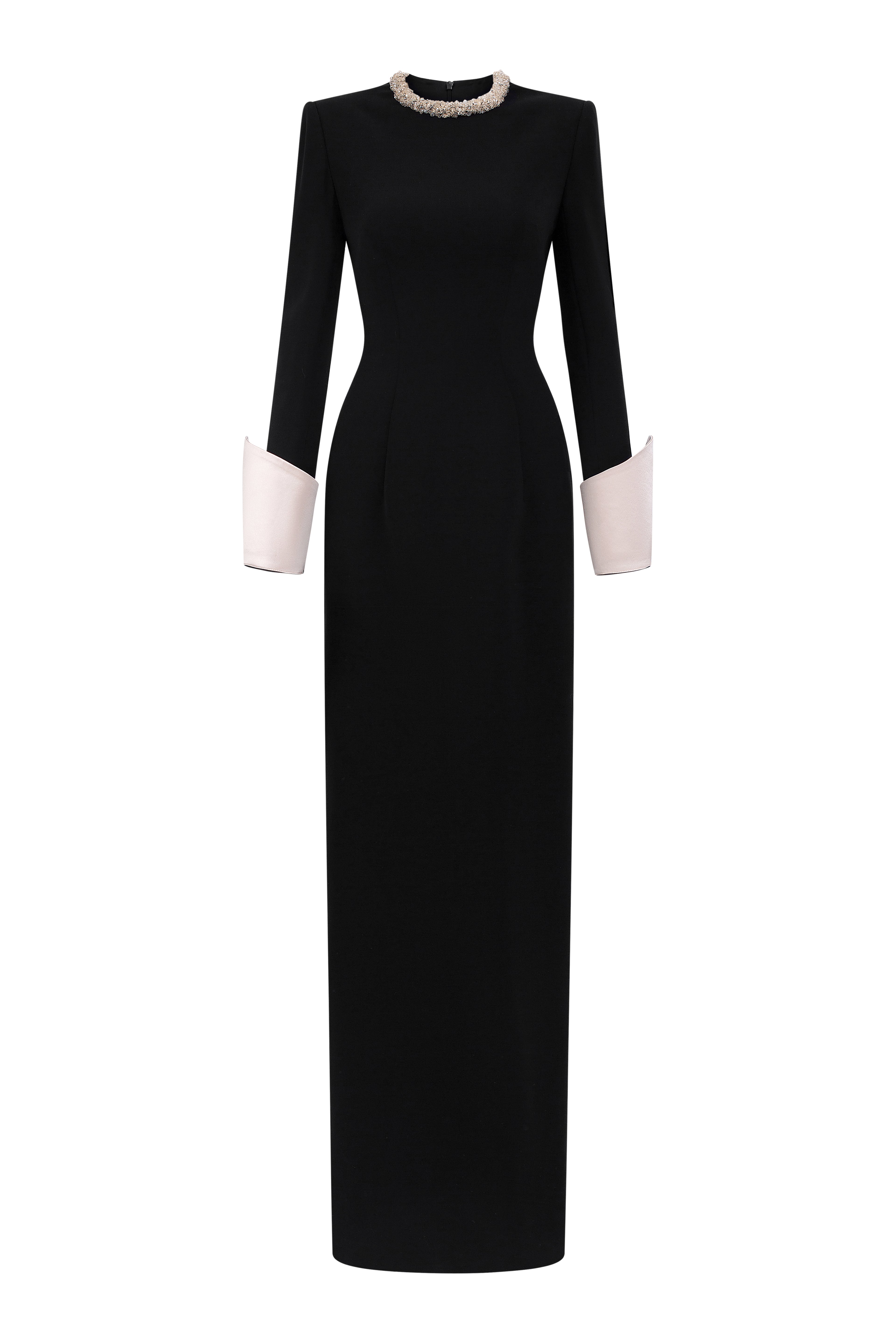 Black Crepe V-Neck Tie Dress And Silk Cuffs