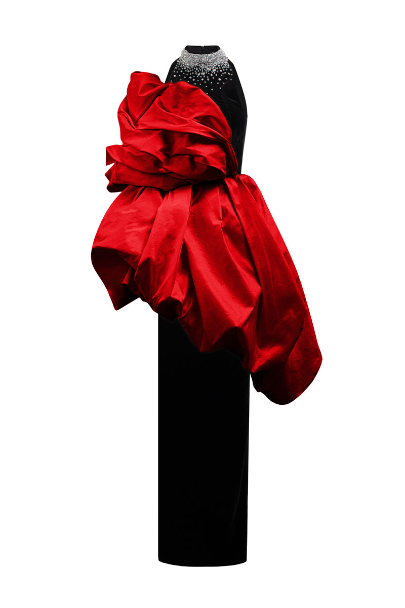 Column Gown With Draped Bouffant