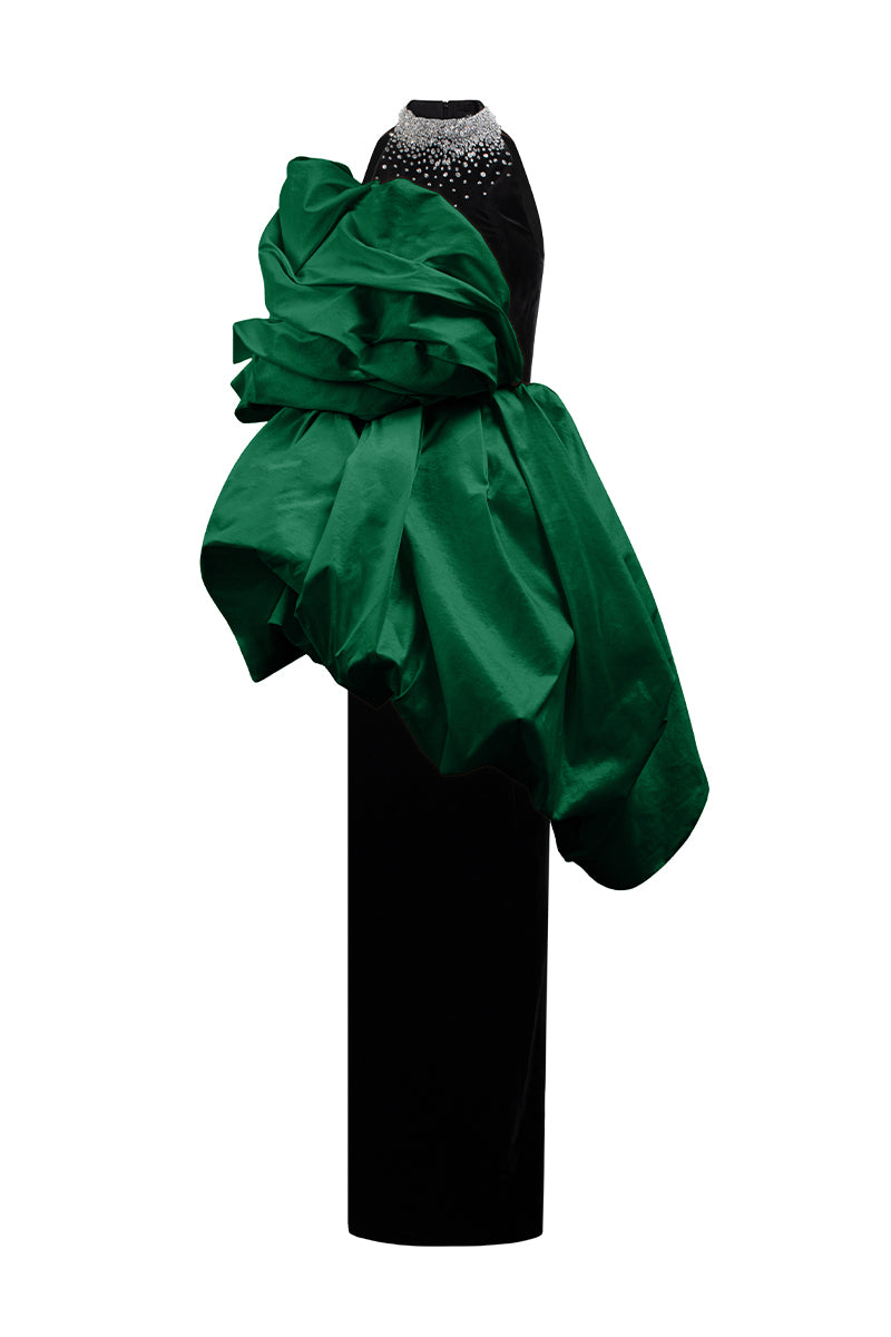 Column Gown With Draped Bouffant