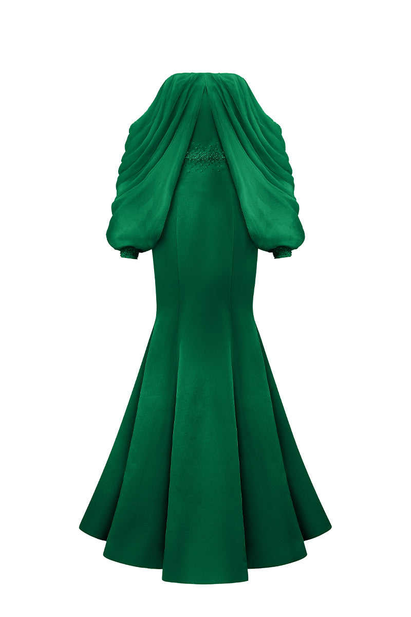Bustier Mermaid Gown With Off-Shoulder Bishop Sleeves