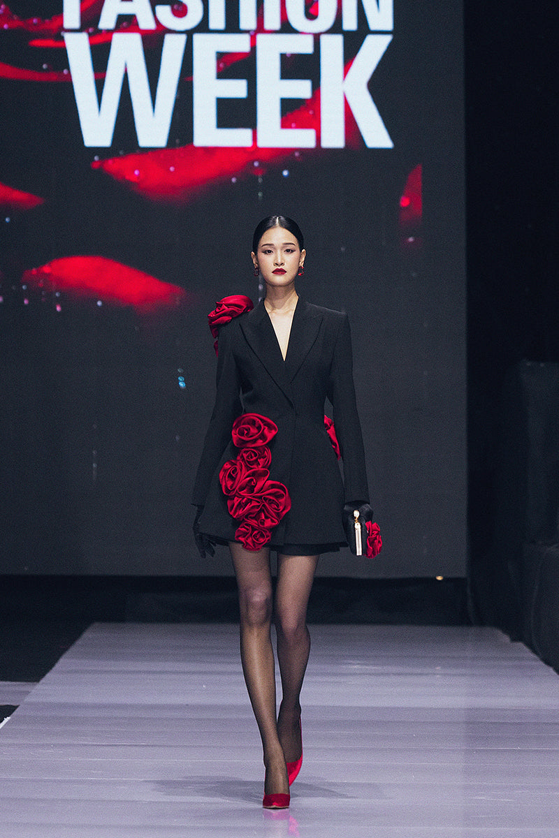 Black Rose Twill Blazer Dress