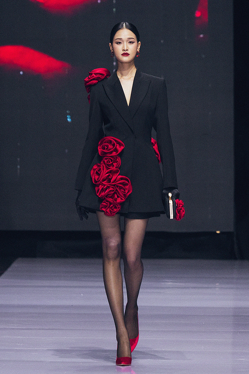 Black Rose Twill Blazer Dress