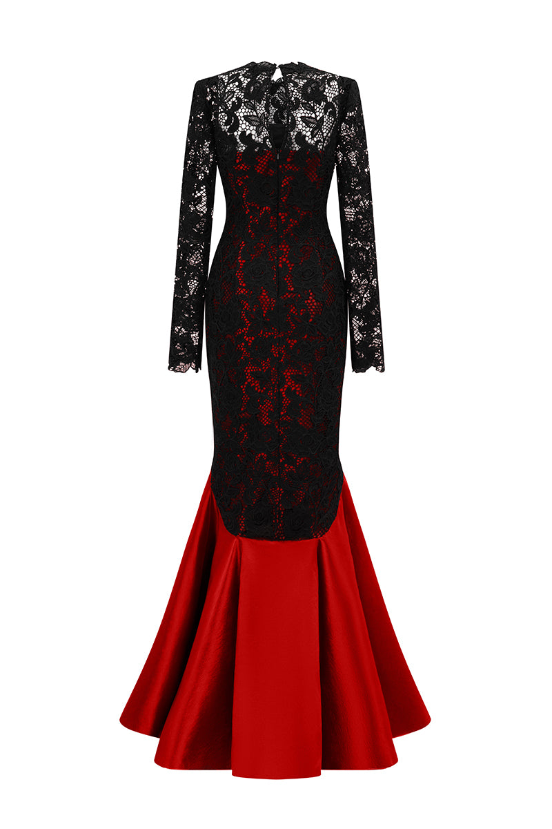 LONG SLEEVES MERMAID GOWN WITH PLEATED HEM