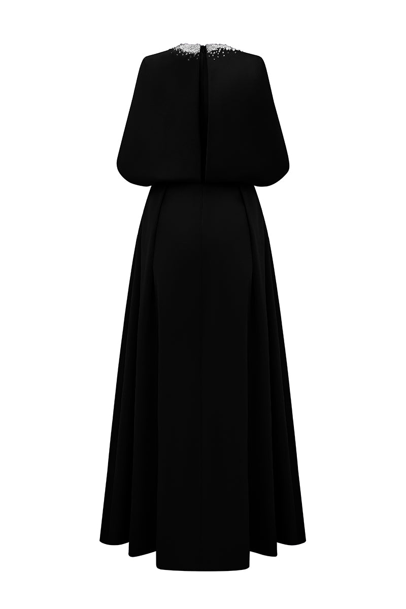 Round Neck A-Line Gown With Circular Cut Mini Cape