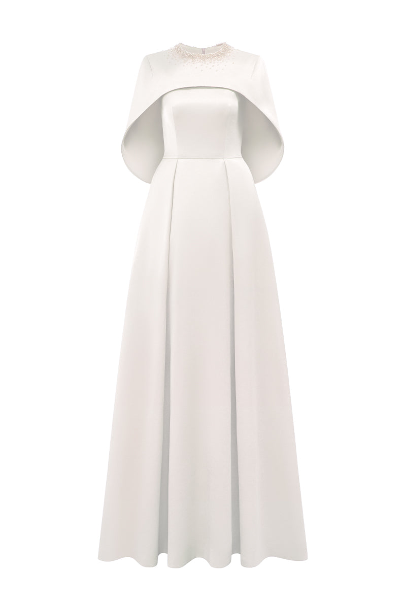 Round Neck A-Line Gown With Circular Cut Mini Cape