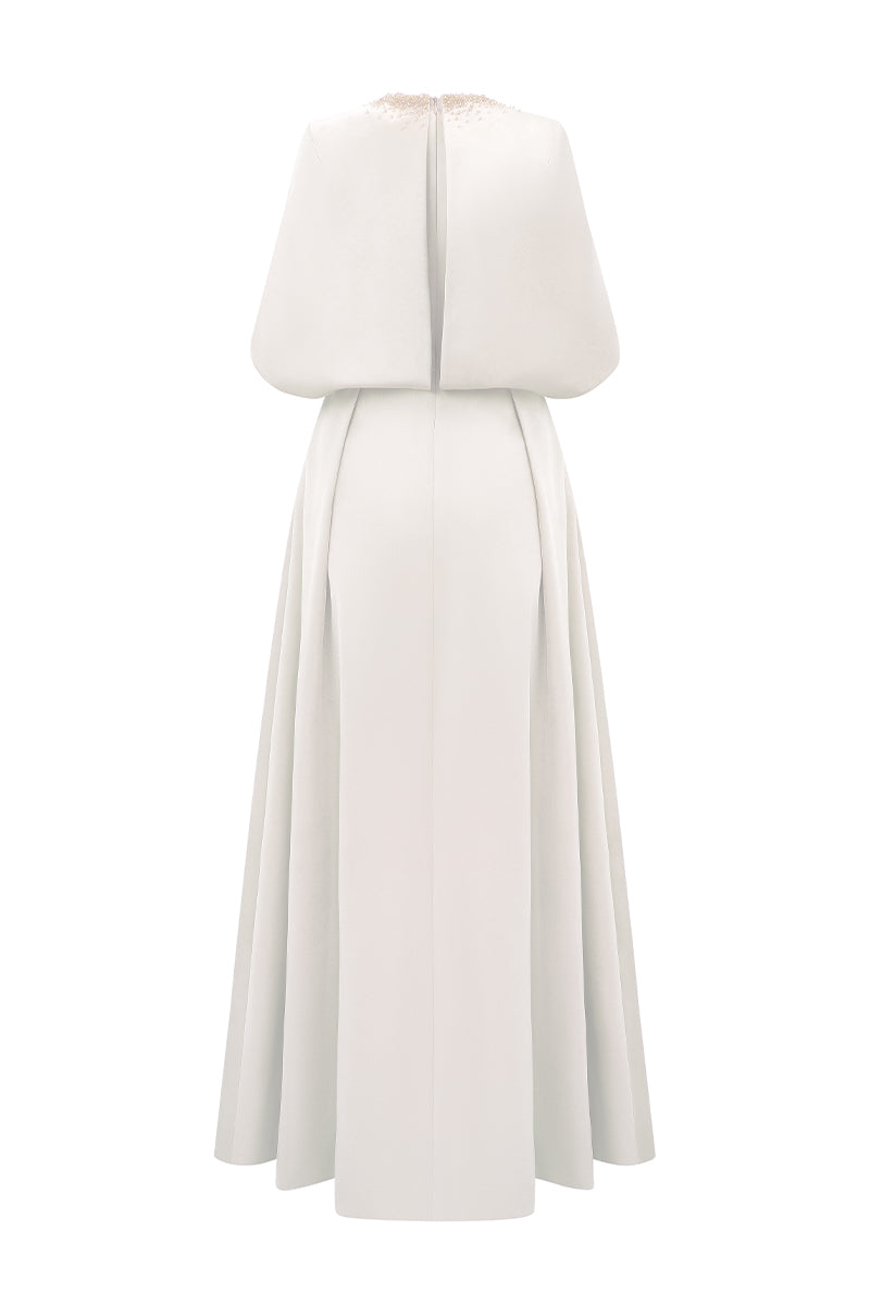 Round Neck A-Line Gown With Circular Cut Mini Cape