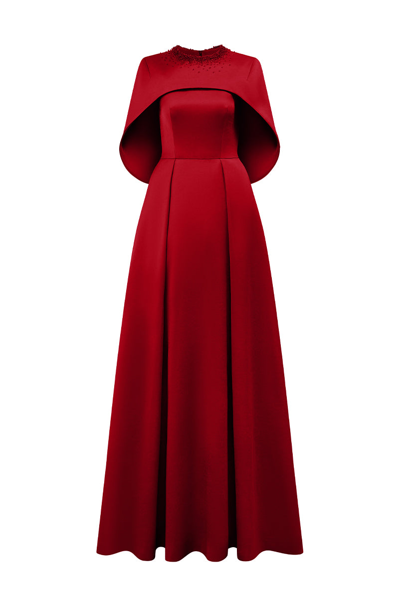 Round Neck A-Line Gown With Circular Cut Mini Cape