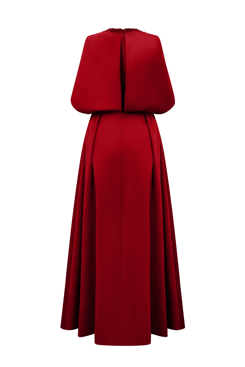 Round Neck A-Line Gown With Circular Cut Mini Cape
