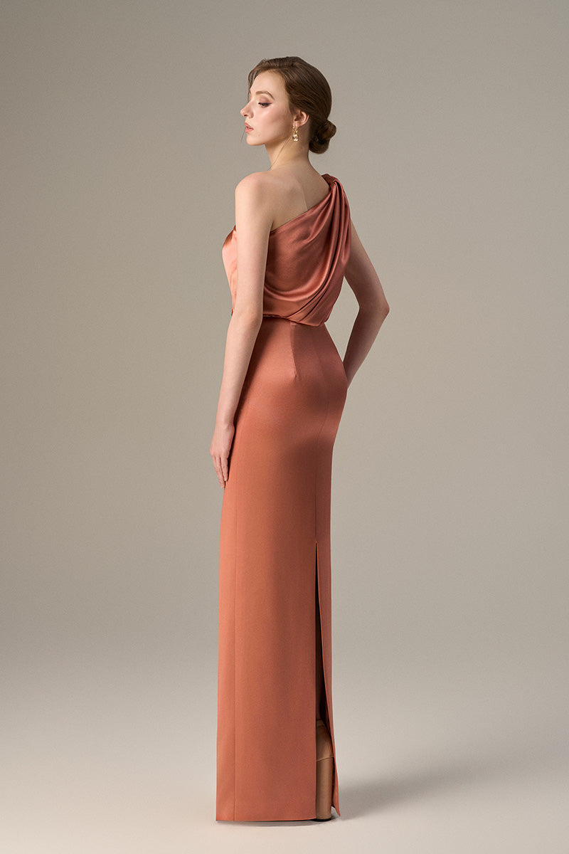 Asymmetric Twisted Bustier Dress With Pleated Satin Silk