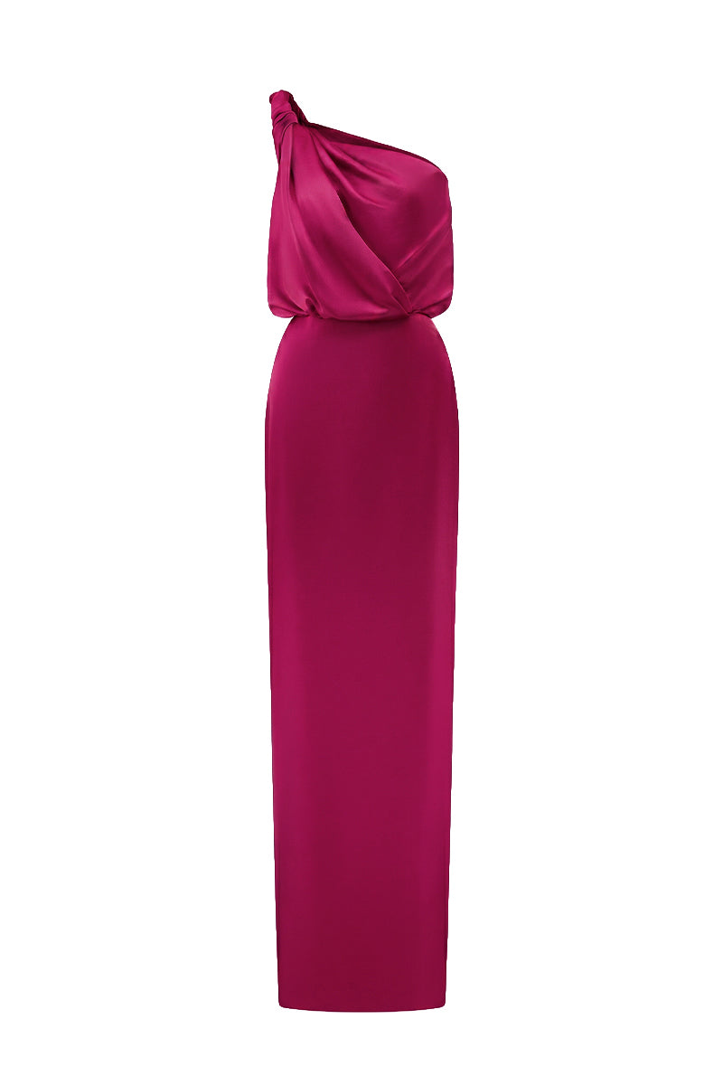 Asymmetric Twisted Bustier Dress With Pleated Satin Silk