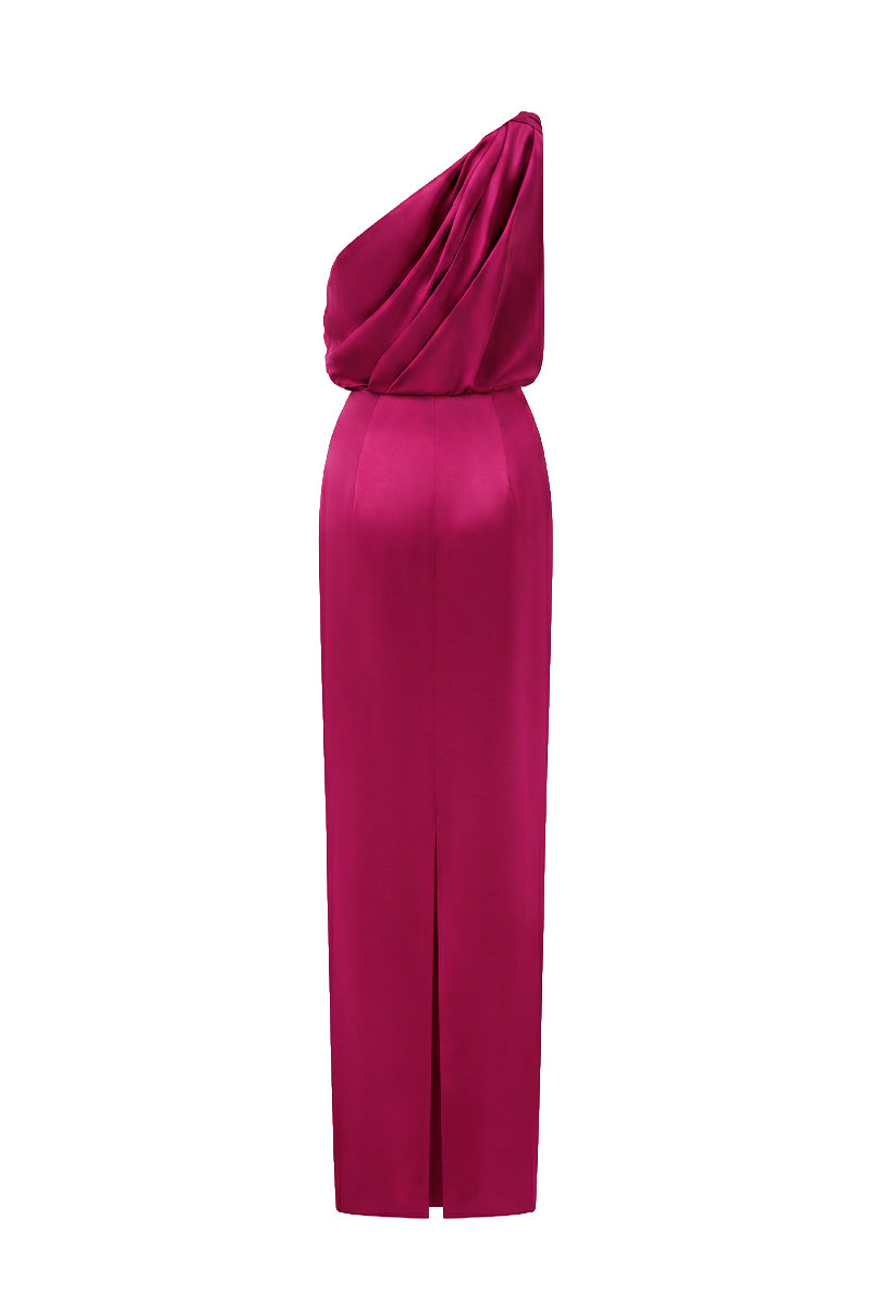 Asymmetric Twisted Bustier Dress With Pleated Satin Silk