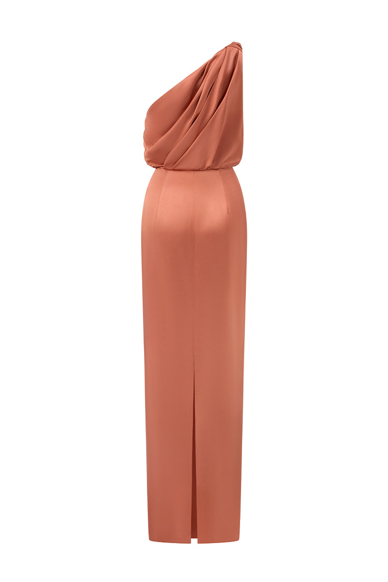 Asymmetric Twisted Bustier Dress With Pleated Satin Silk