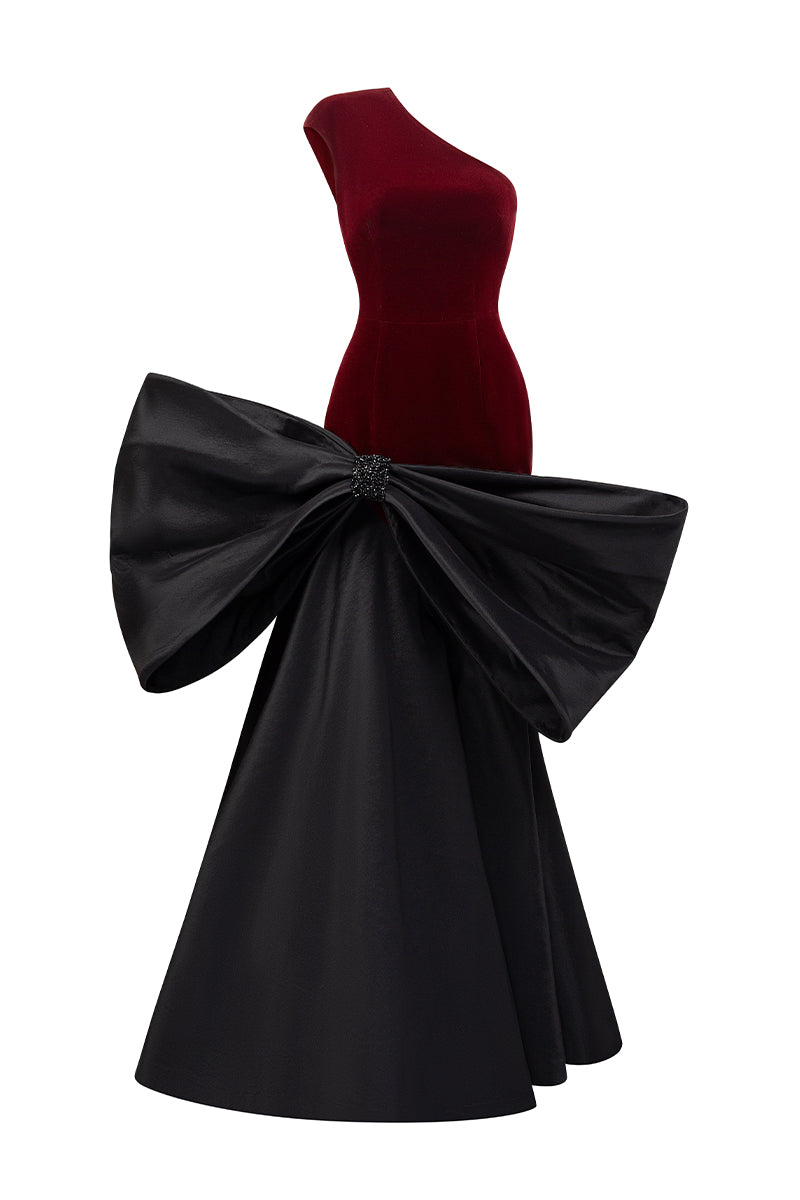 Asymmetric One-shoulder Gown With Exaggerated Bow