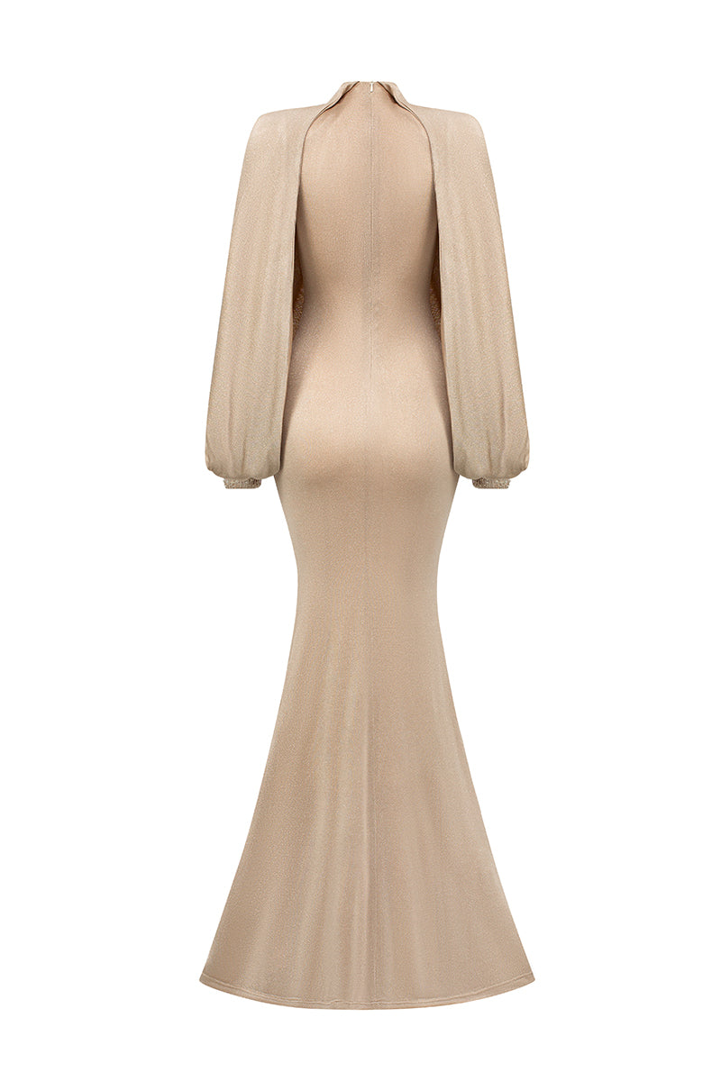 Asymmetric Sleeves Jersey Mermaid Gown