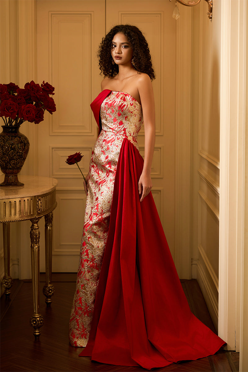 Burstier Column Gown With Asymmetric Draped Detail